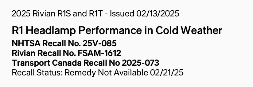 R1 Headlamp Recall FSM-1612